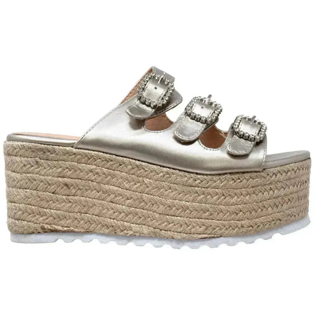 Sandales compensées espadrilles à plateforme avec strass