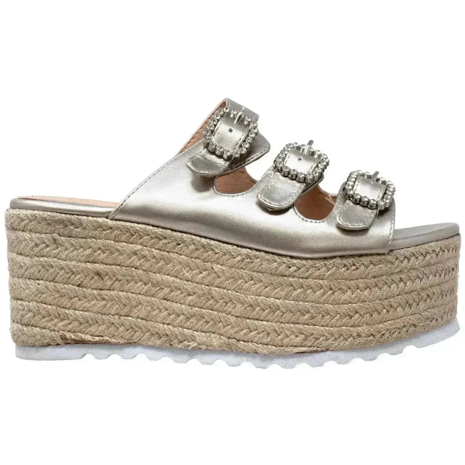Sandales compensées espadrilles à plateforme avec strass