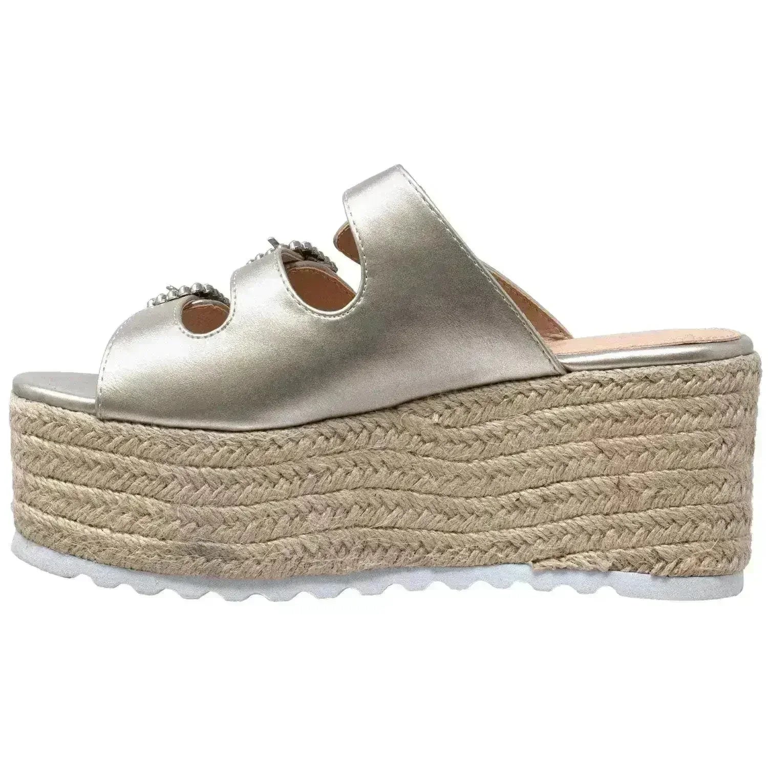 Sandales compensées espadrilles à plateforme avec strass
