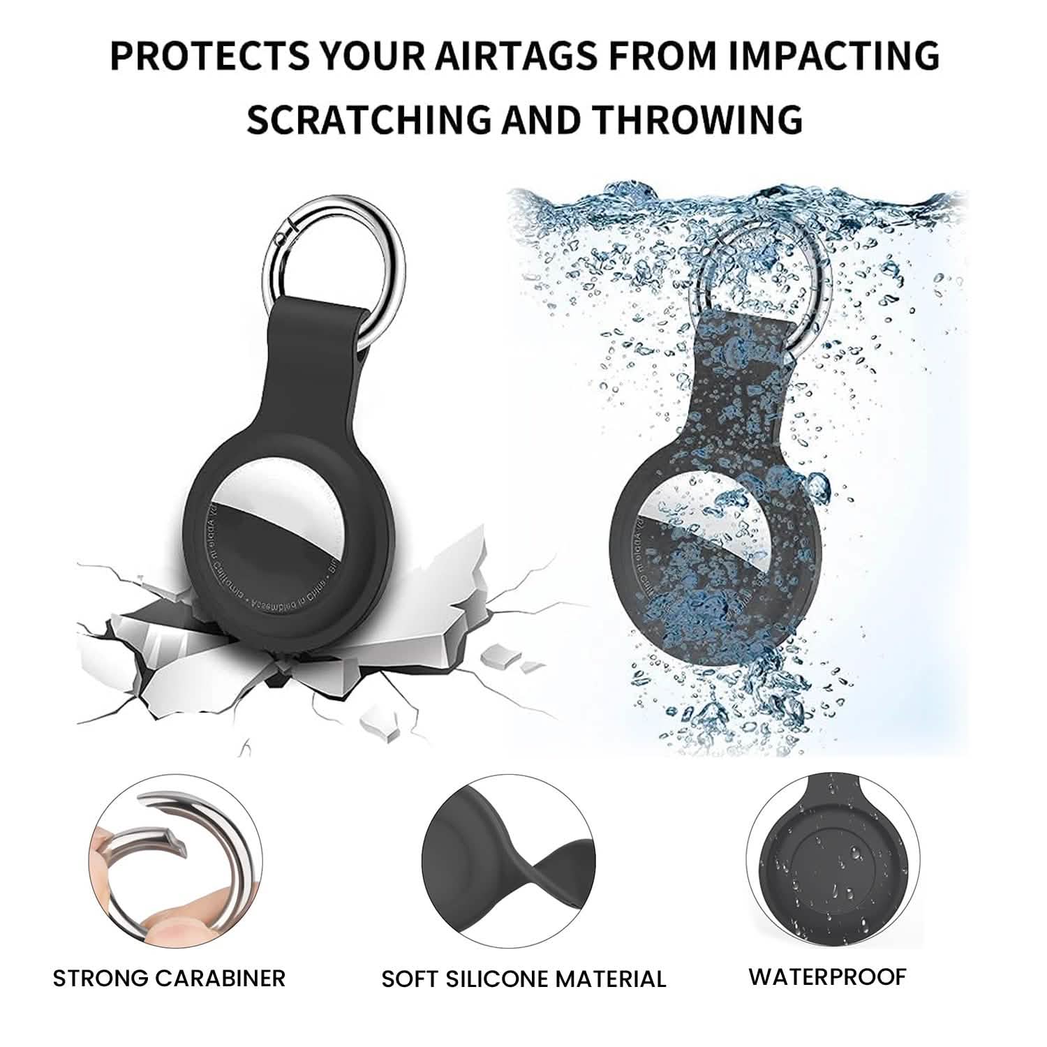 Lot de 6 : Étui de protection en cuir pour Airtag avec porte-clés à boucle