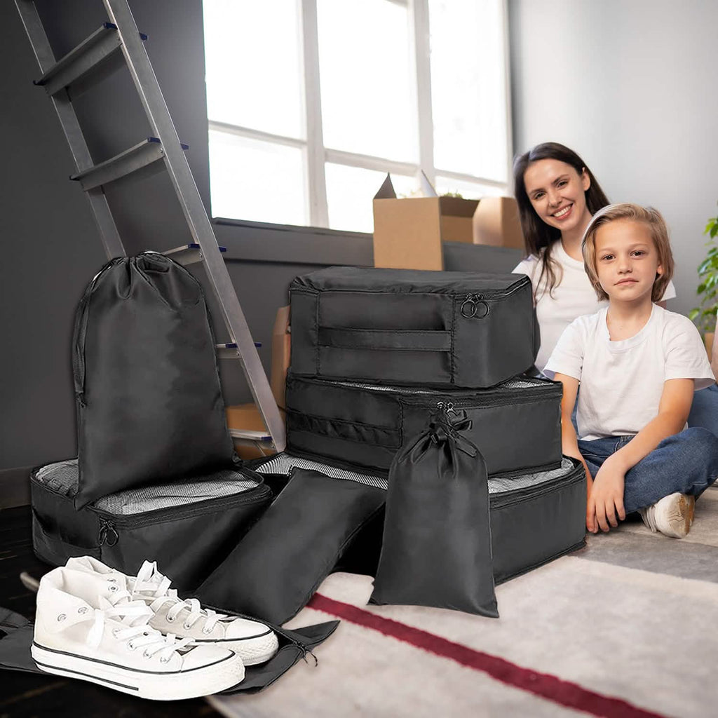 Lot de 8 : Sacs de Rangement Compressibles Légers pour Valises, Indispensables pour le Voyage avec Trousse de Toilette
