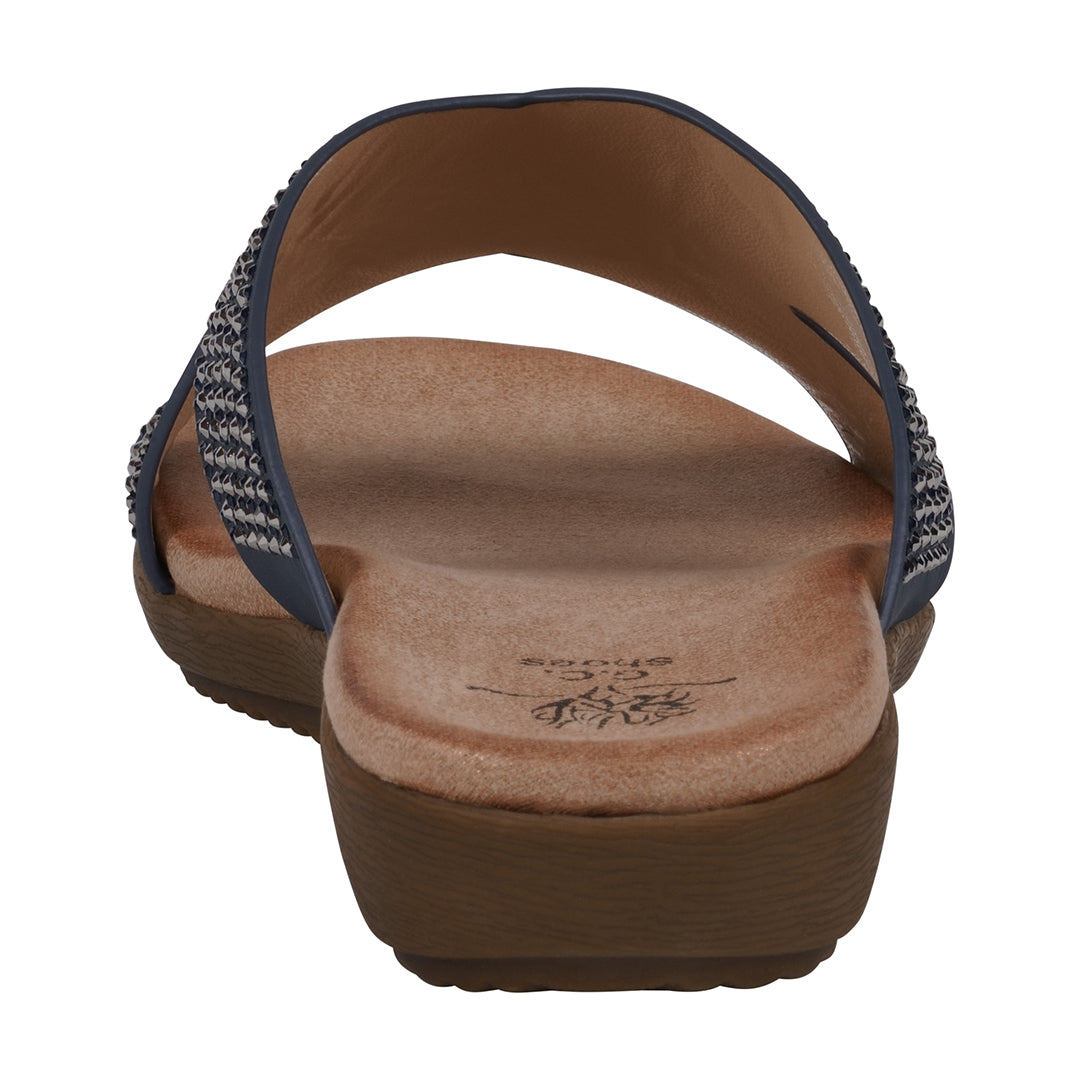 Sandales plates à brides croisées, ornées, bleu marine Sharlene pour femme