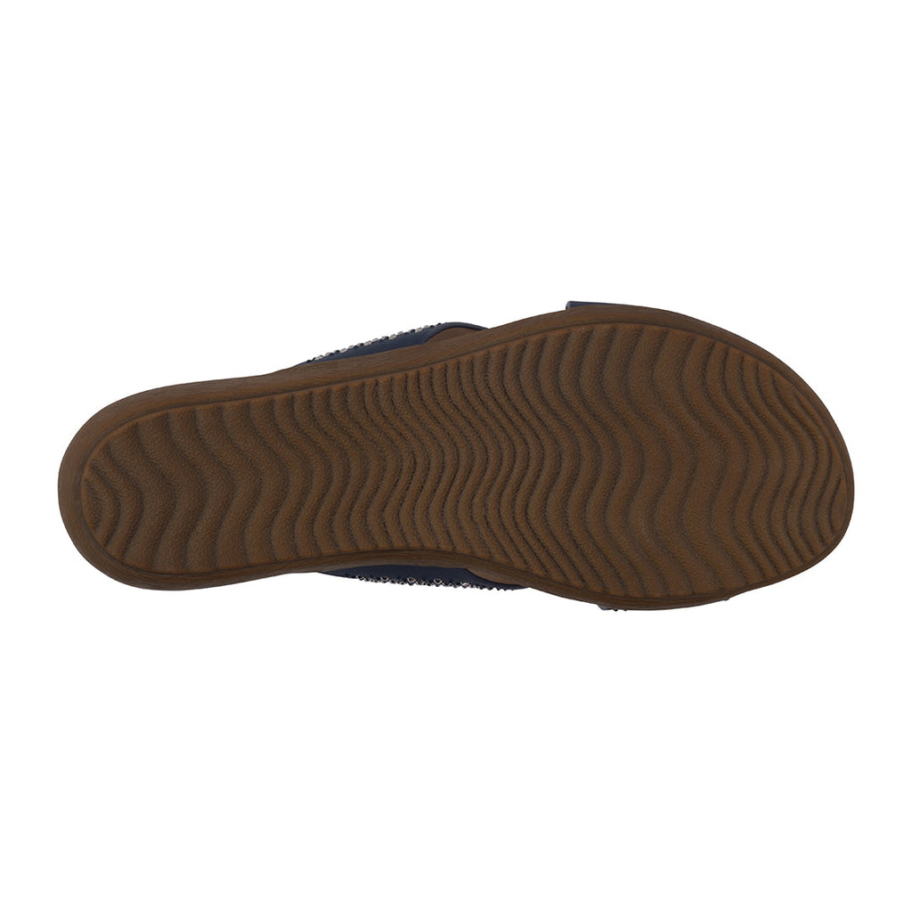 Sandales plates à brides croisées, ornées, bleu marine Sharlene pour femme