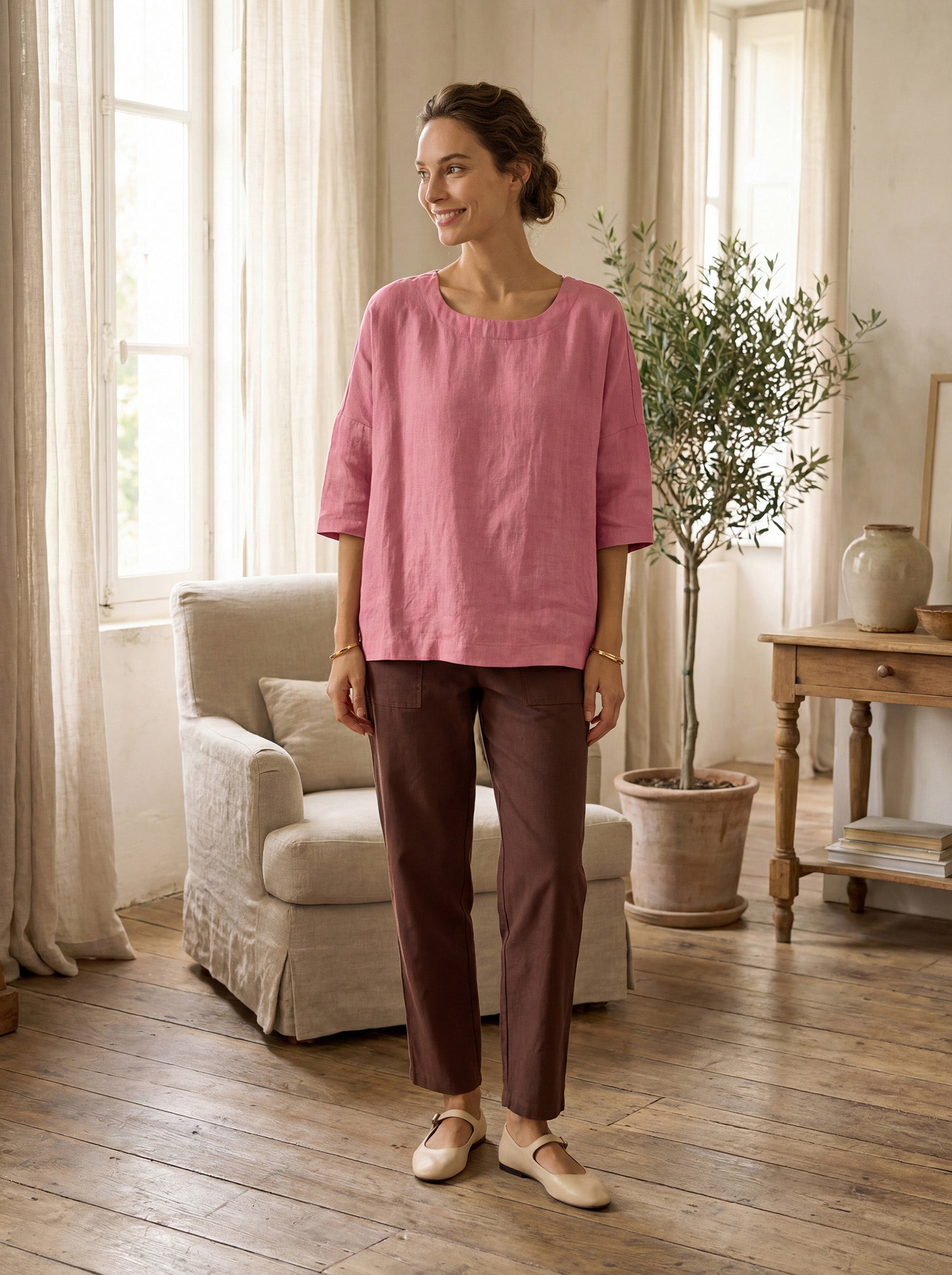 Pantalon HEIDI en lin à boutons dissimulés