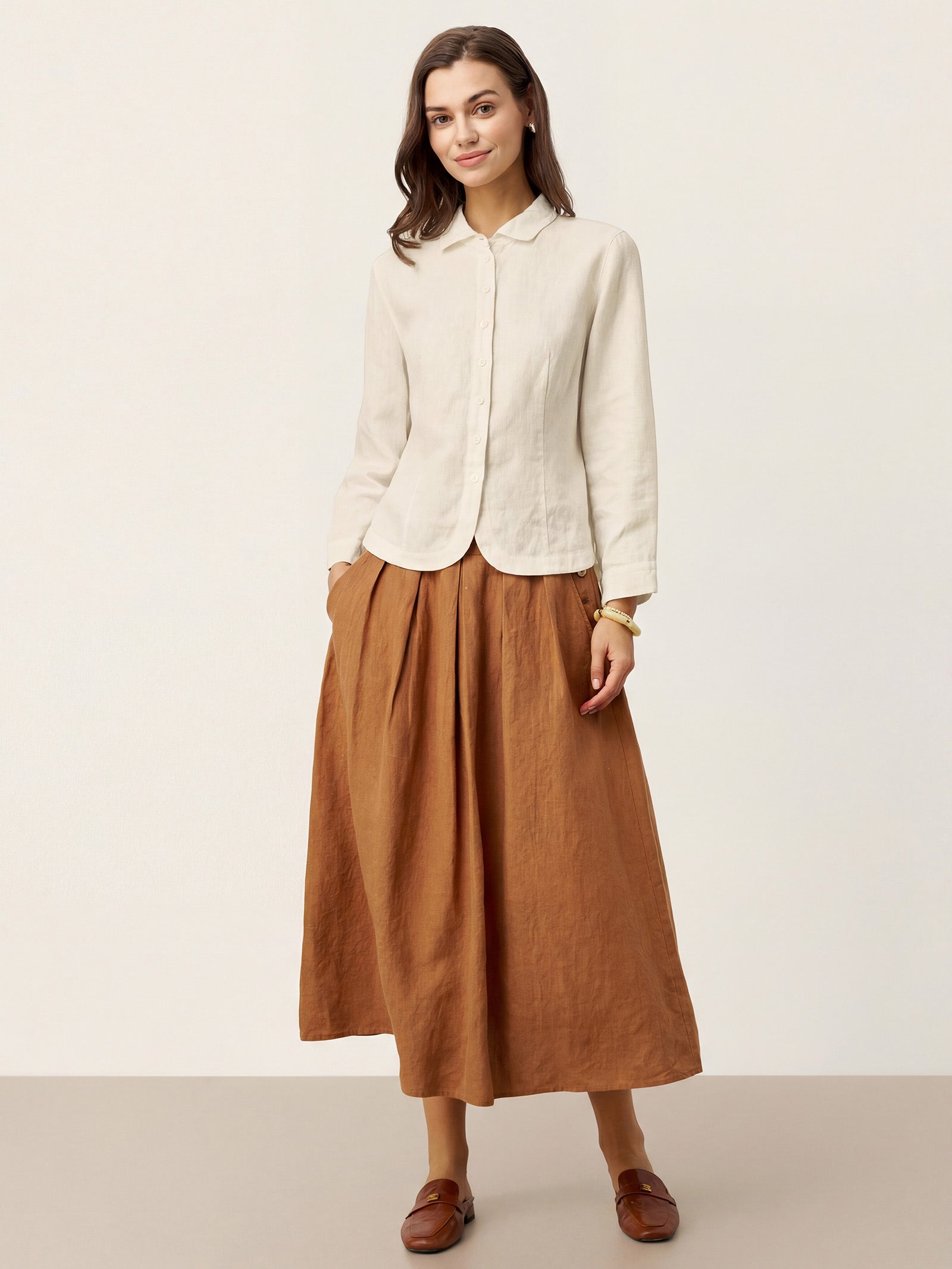 Chemise sur mesure en lin à petit col et ourlet incurvé AVELINE