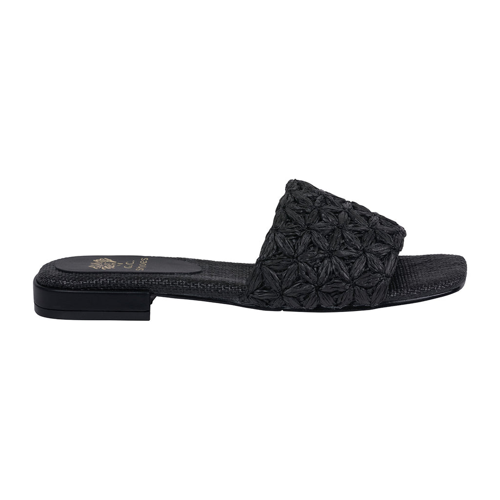 Sandales plates tressées noires Kendra pour femme