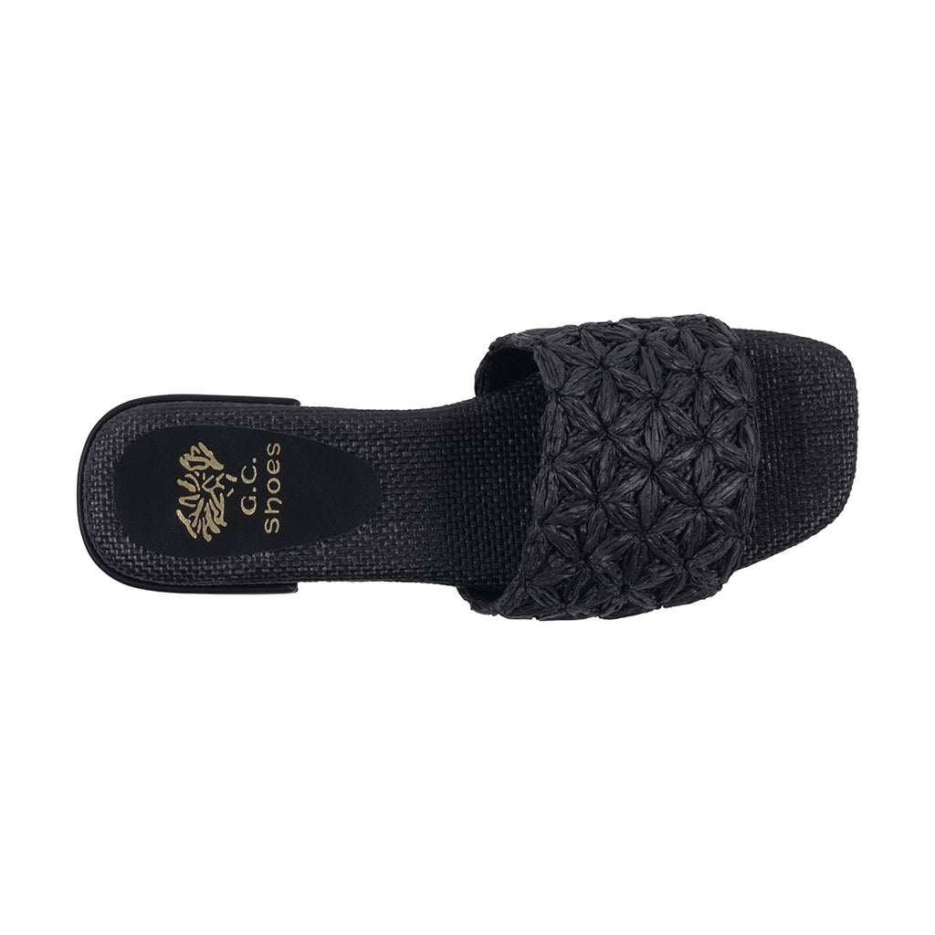 Sandales plates tressées noires Kendra pour femme