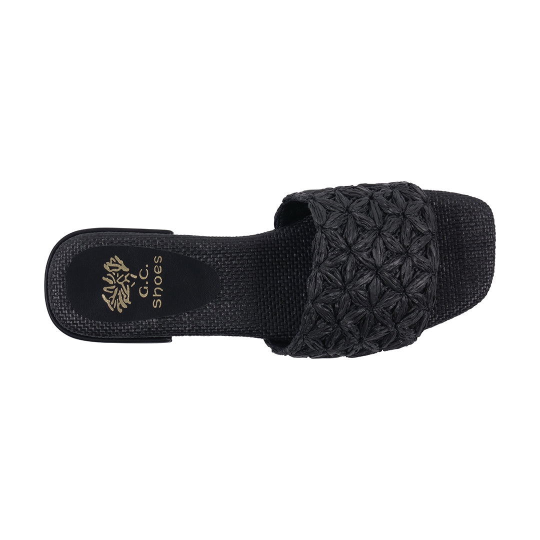 Sandales plates tressées noires Kendra pour femme