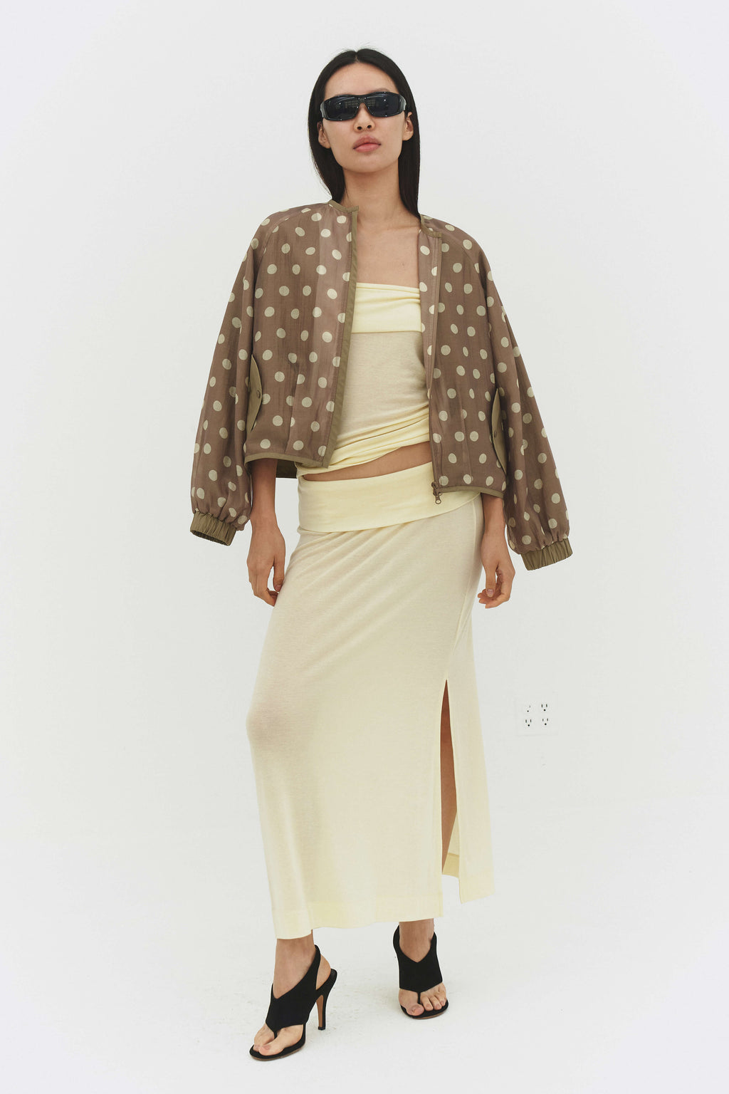 VESTE FABIO EN VOILE CRÈME ET MOCHA