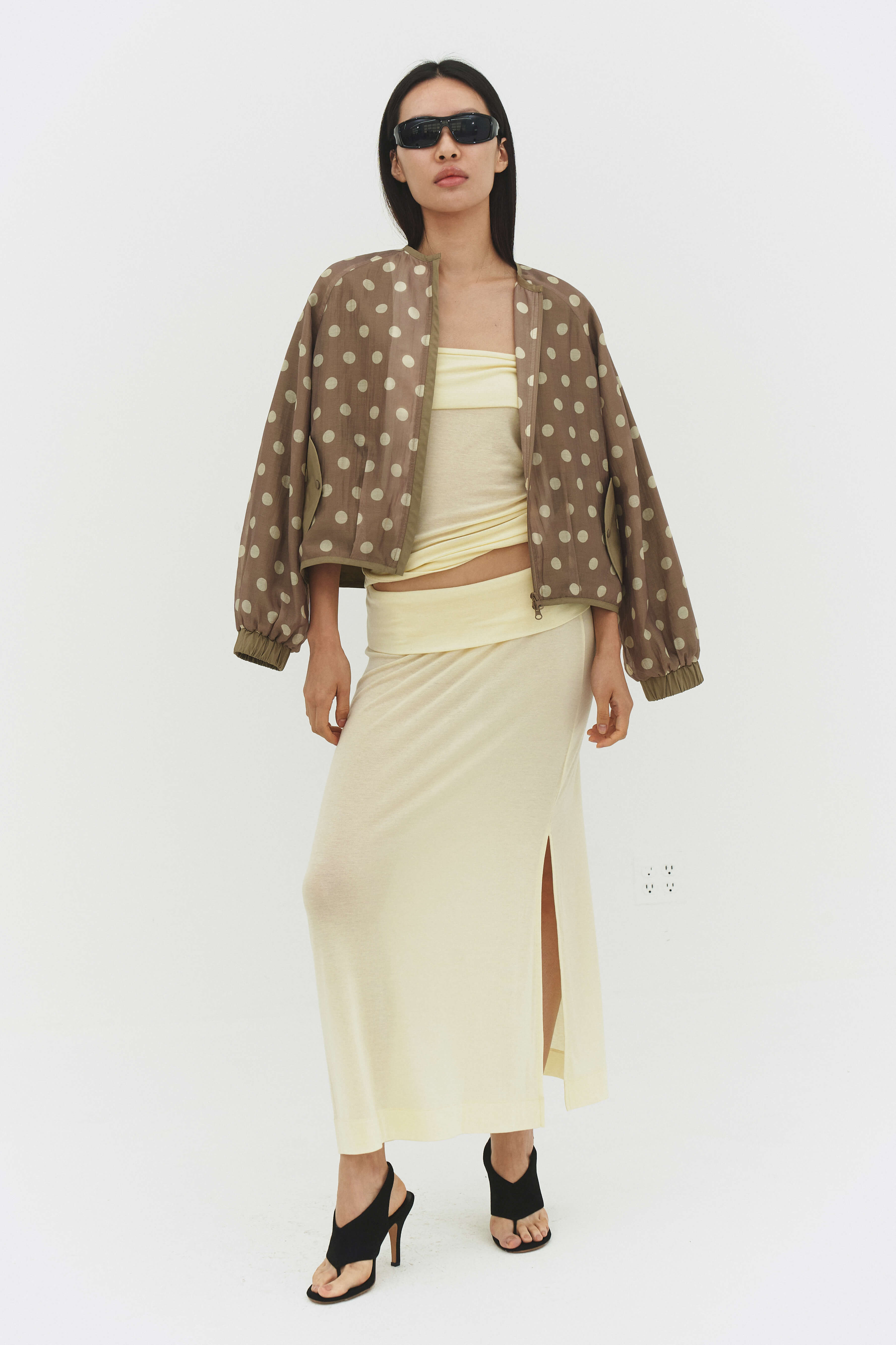VESTE FABIO EN VOILE CRÈME ET MOCHA