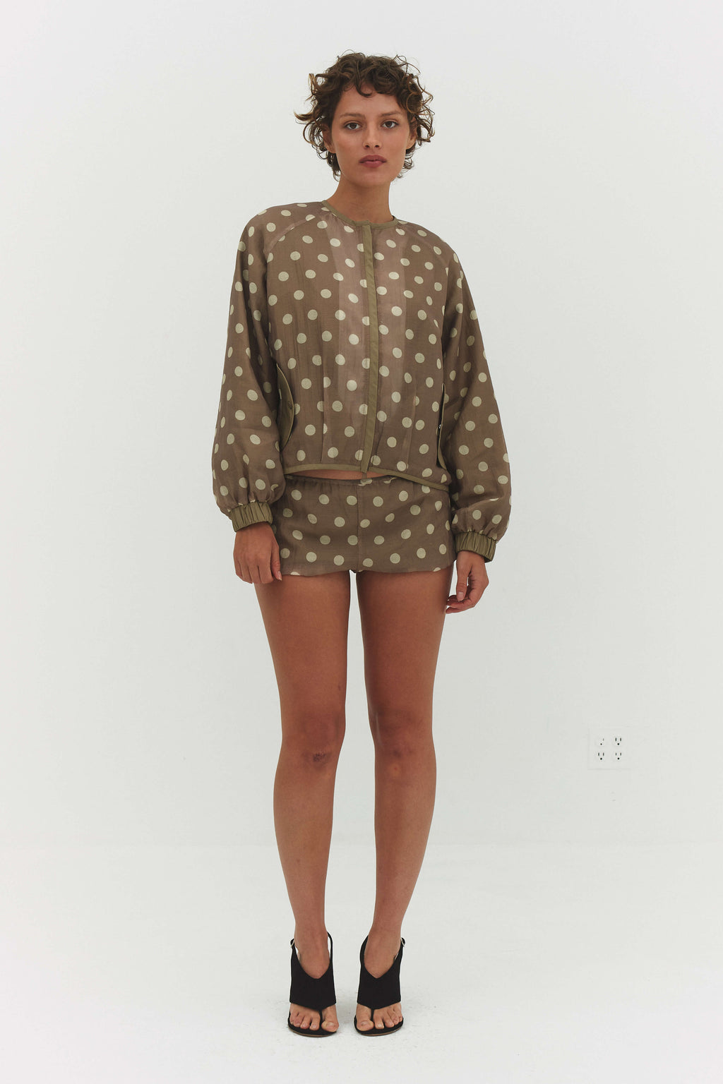 VESTE FABIO EN VOILE CRÈME ET MOCHA