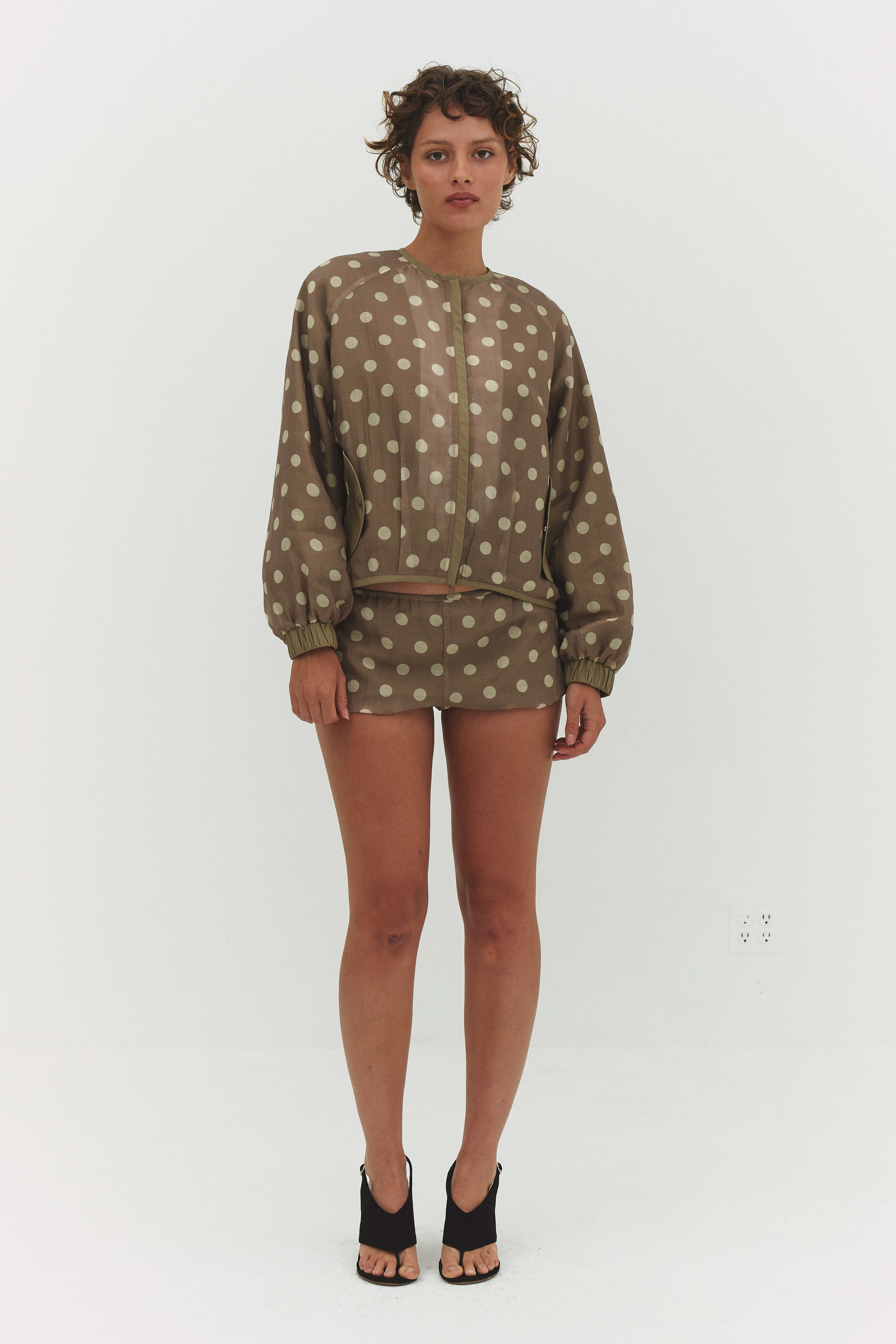 VESTE FABIO EN VOILE CRÈME ET MOCHA
