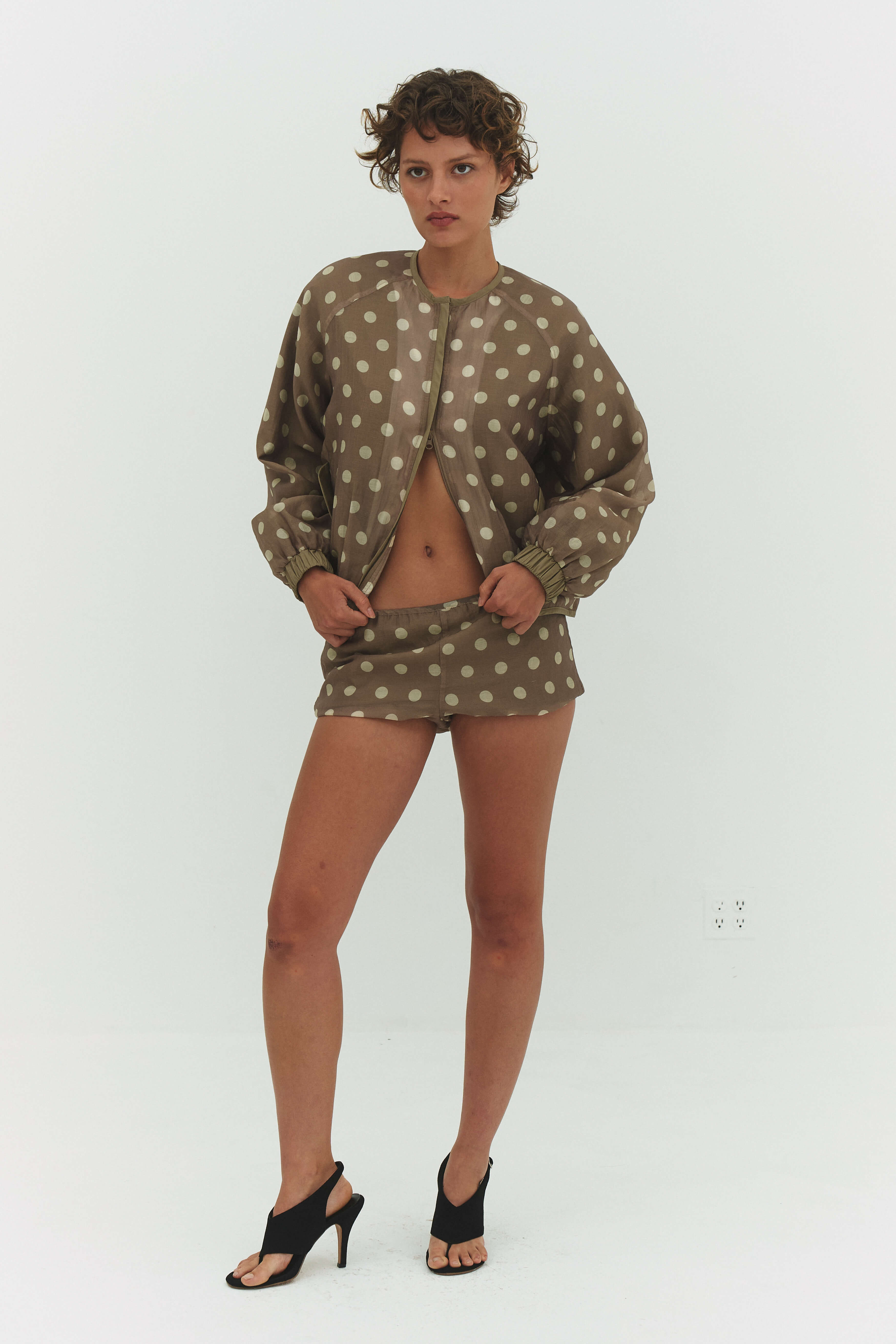VESTE FABIO EN VOILE CRÈME ET MOCHA
