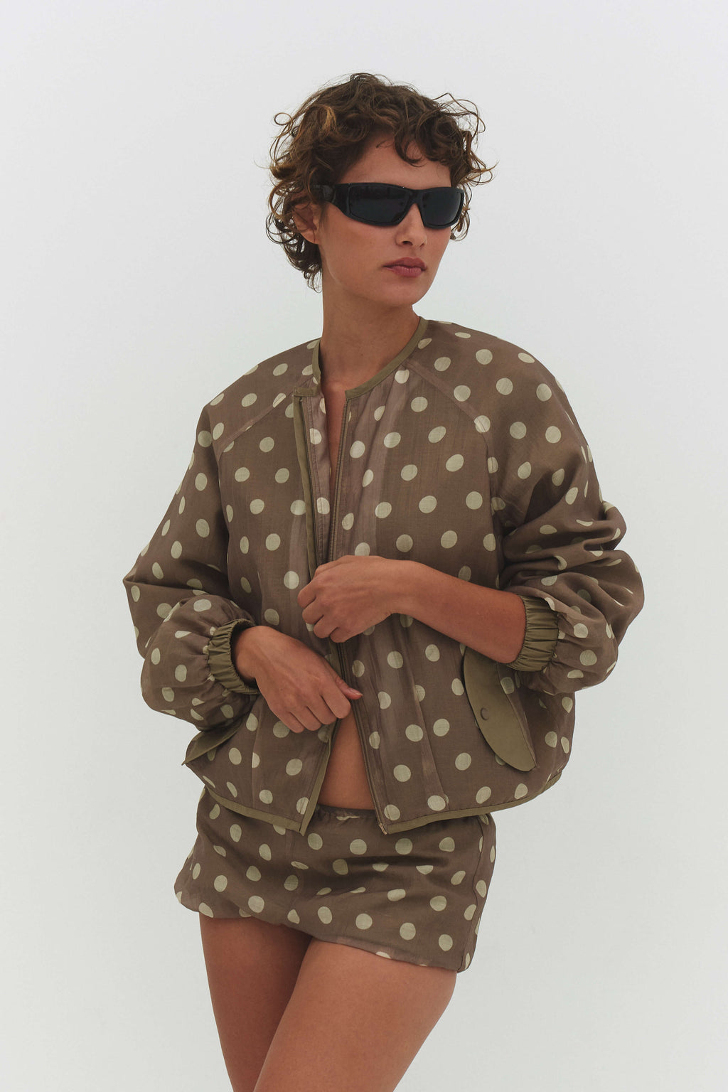 VESTE FABIO EN VOILE CRÈME ET MOCHA