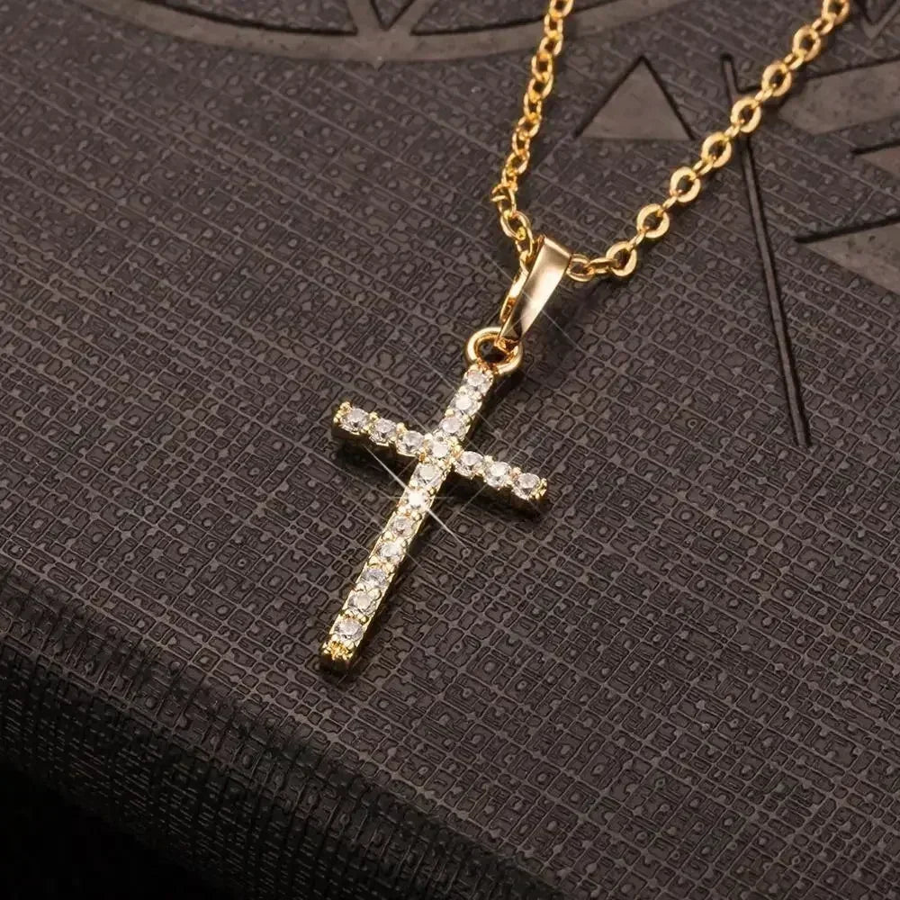 Collier pendentifs croix zircon luxe mode or clair couleur argent pour hommes femmes bijoux chaîne accessoire