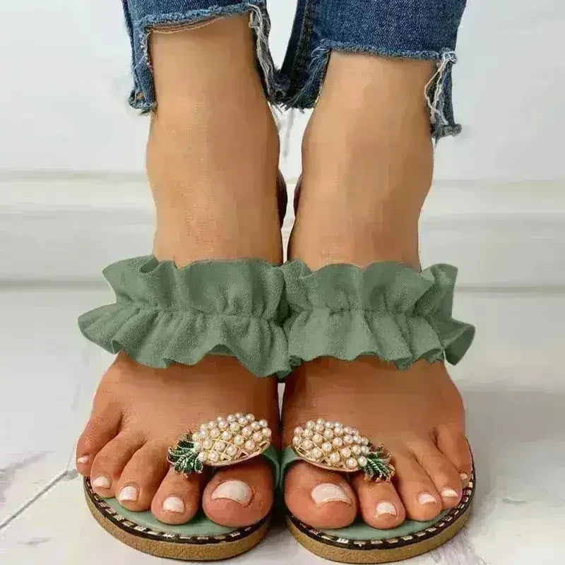 Sandales plates décontractées pour femmes Pineapple Pearl Beach