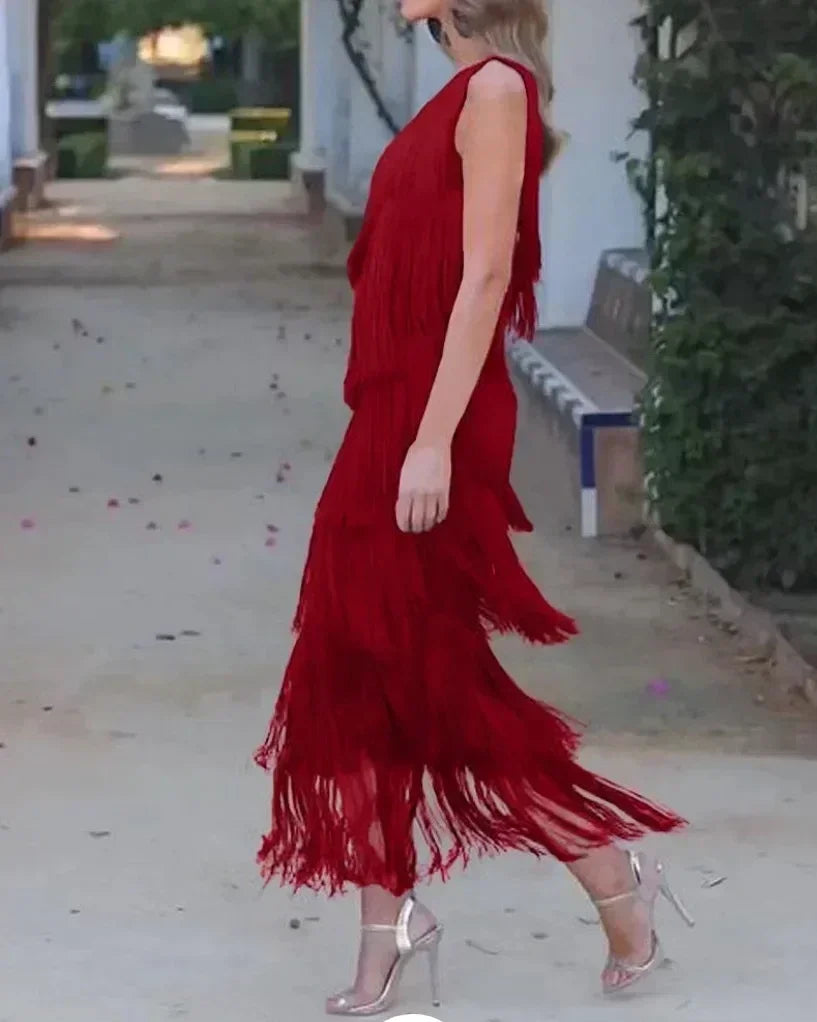 Robe asymétrique à franges, épaule dénudée, nouvelle collection Printemps-Été pour femme