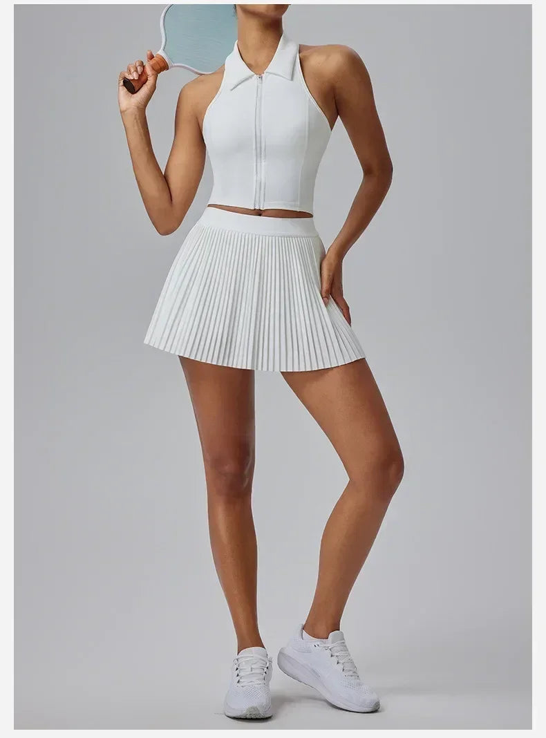 Jupe de sport florale à prix réduit pour femmes Jupe-culotte de tennis-badminton à séchage rapide Jupe plissée mi-longue de fitness avec short
