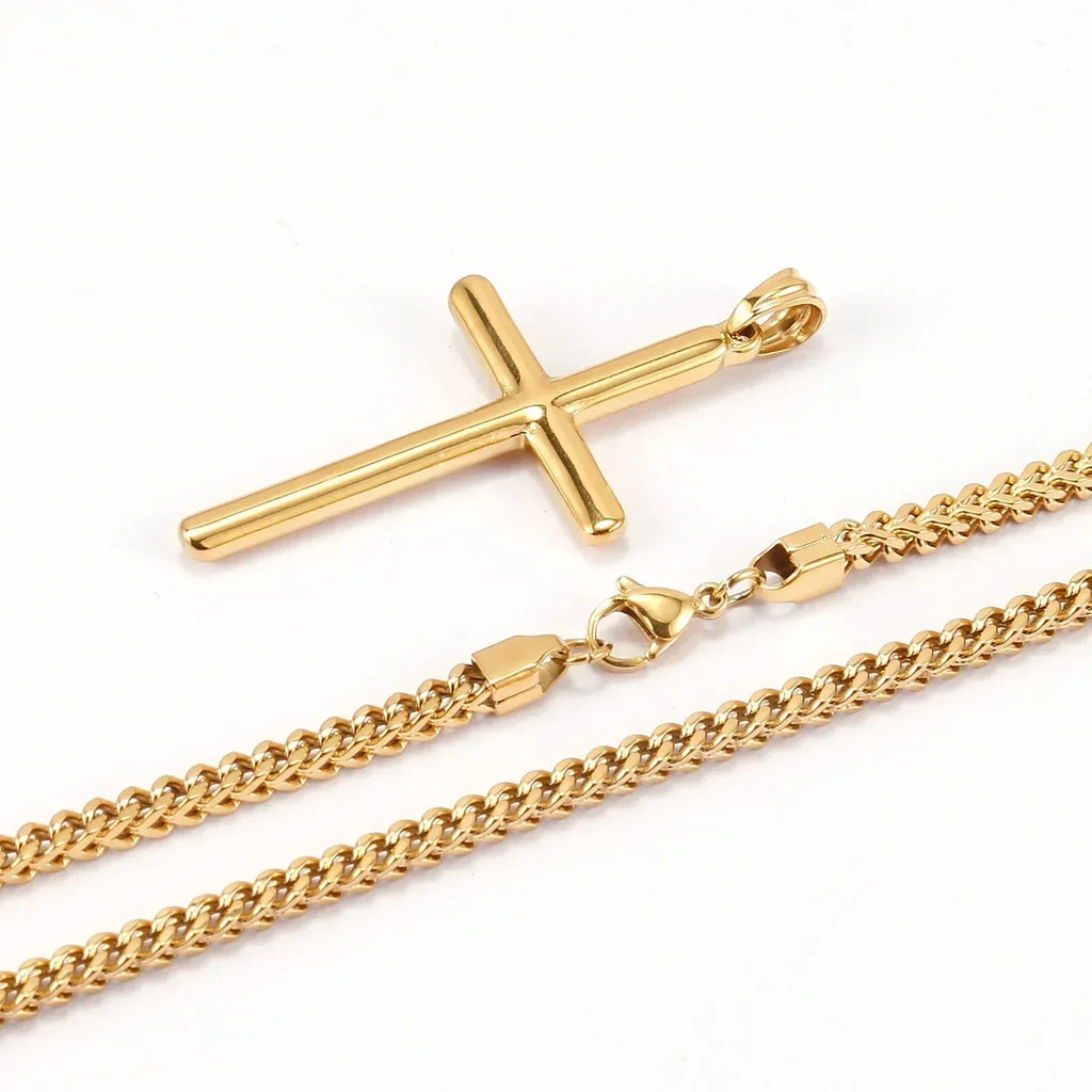Chaîne à maillons avec pendentif croix punk pour hommes et femmes, en acier inoxydable 316L, collier hip-hop, bijoux de mode or et argent, cadeau étanche