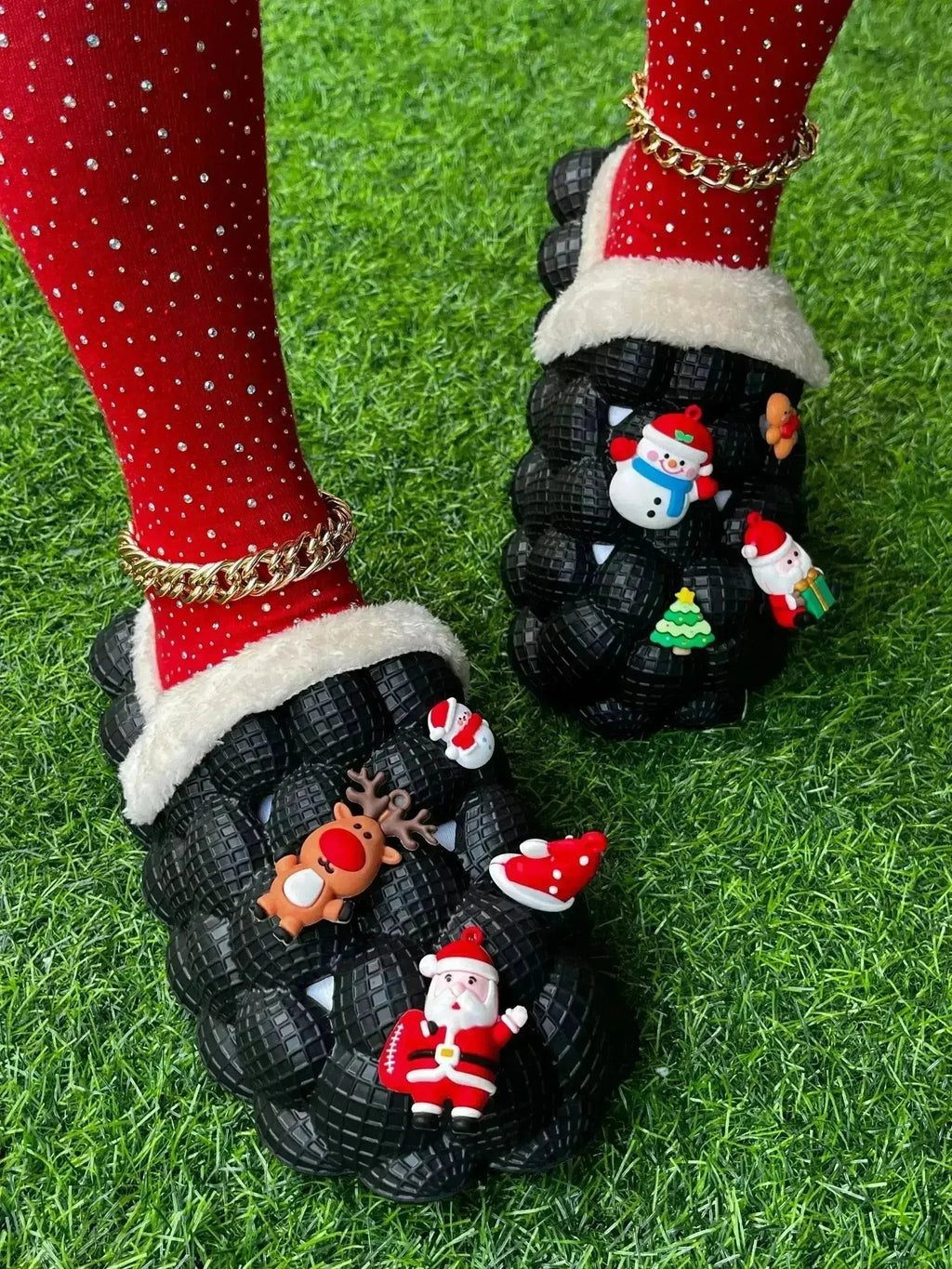 Chaussons en fausse fourrure pour Noël Drôles de chaussons à bulles DIY
