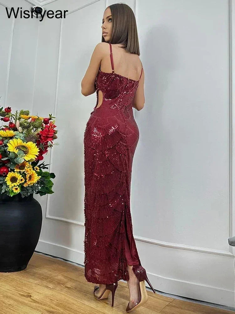 Nouvelles robes longues sirène dos nu à fines bretelles et à paillettes pour femmes, élégantes, pour soirées de célébrités, mariages, robes moulantes