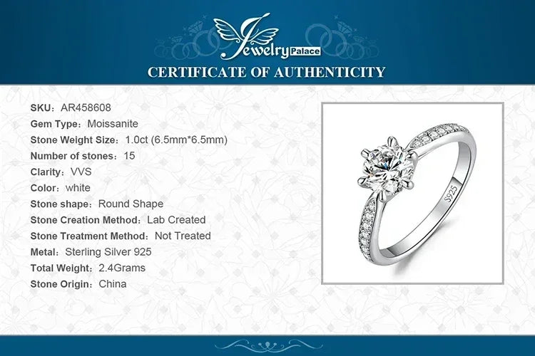 JewelryPalace Bague de fiançailles en argent sterling S925, couleur D, moissanite ronde de 0,5 carat, 1 carat, 1,5 carat, 2 carats, 3 carats pour femme
