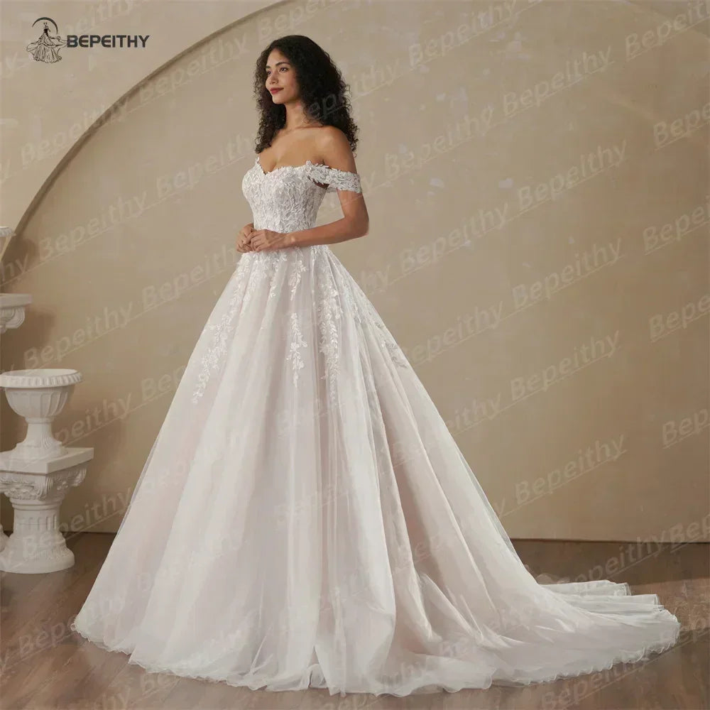Robe de mariée bohème couleur champagne | Robe de mariée trapèze sur mesure -femstylo