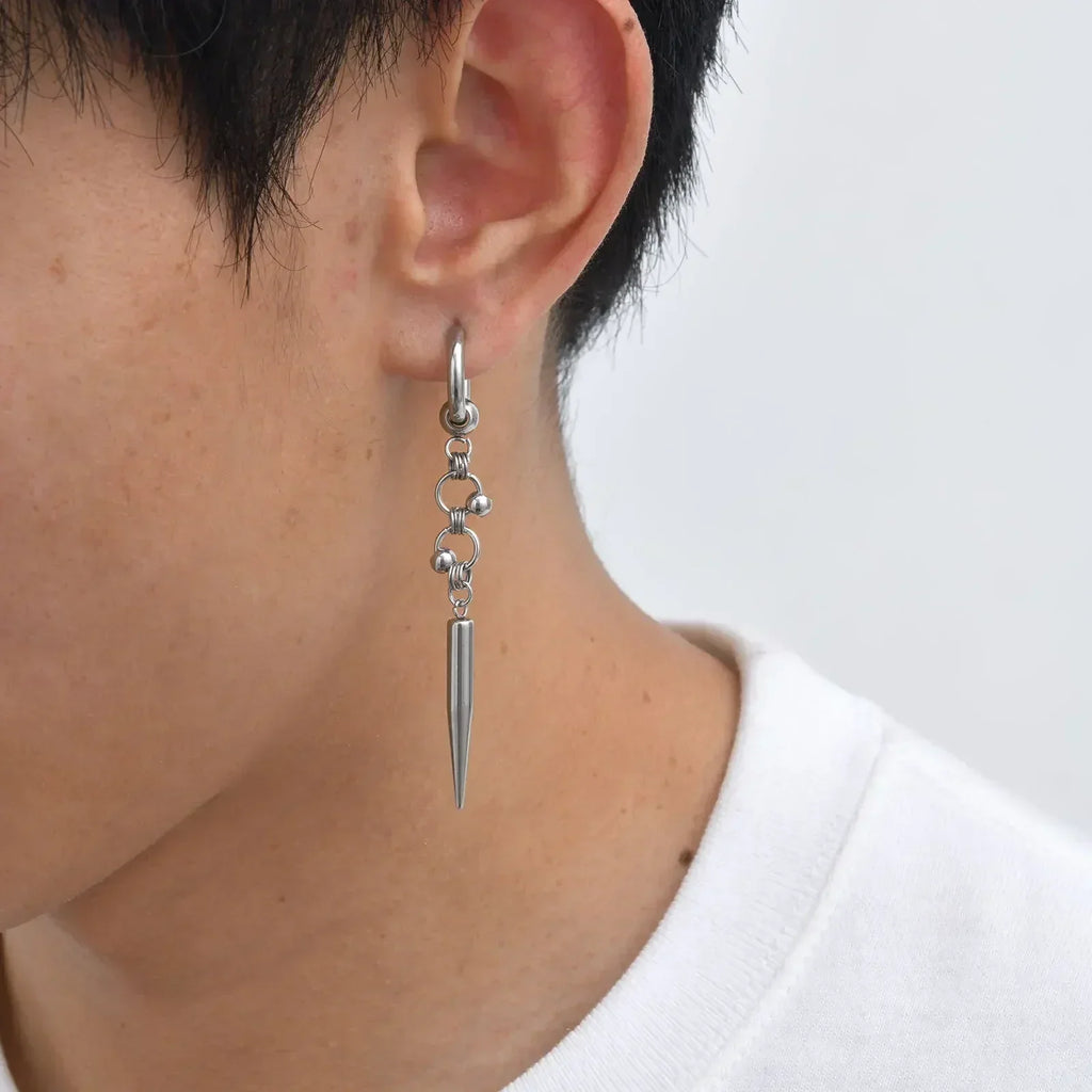 Boucles d'oreilles Huggies Punk pour homme, boucles d'oreilles pendantes vintage en acier inoxydable avec longue chaîne, cadeau élégant boucles d'oreilles croix