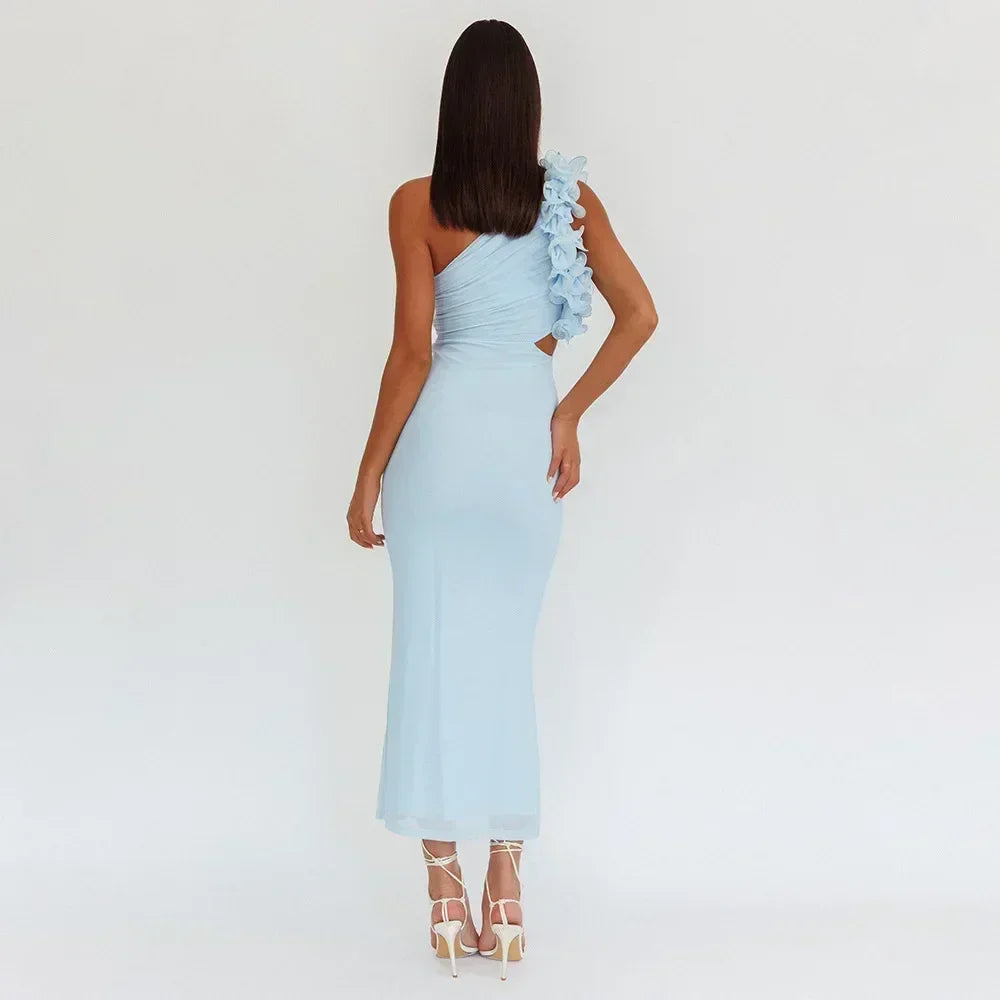 Robe Articat élégante sans manches à épaule asymétrique fleurie pour femme Printemps/Été 2025 Sexy en maille moulante Robe de soirée/cocktail