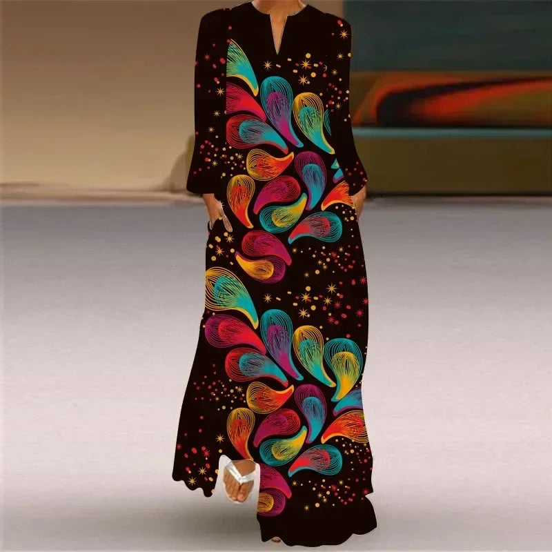 Robe longue maxi imprimée rétro mode Y2K à manches longues, ample, S-5XL
