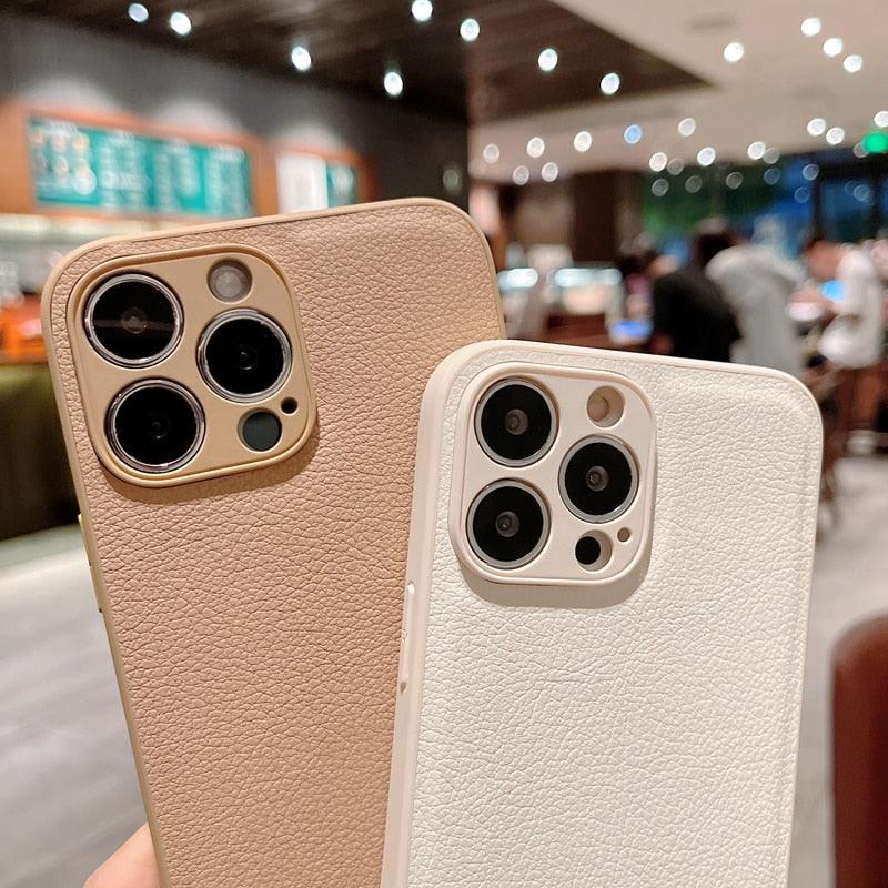 Étui en cuir mince et tendance avec protection intégrale, étui texturé en cuir de luxe pour iPhone 11 12 13, coque souple antichoc, étui en cuir compatible avec iPhone 12 13 Pro Max, étui de téléphone élégant