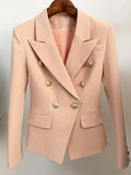 HAUTE QUALITÉ Nouvelle Mode 2024 Veste Designer Femme Classique Double Boutonnage Boutons Métal Lion Blazer Manteau Taille S-5XL