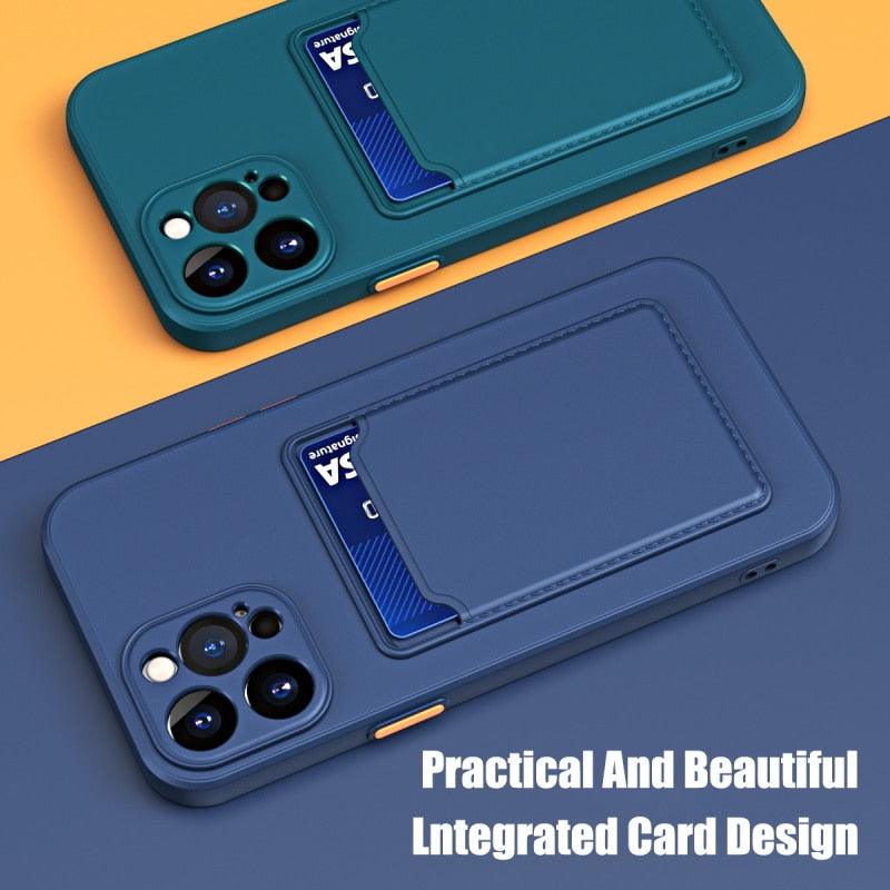 Étui de Téléphone Souple Blanc avec Porte-Cartes pour iPhone 11 12 13 Pro Max Coque de Protection pour Appareil Photo Étui Portefeuille Souple en Silicone Portable Housse Arrière Durable