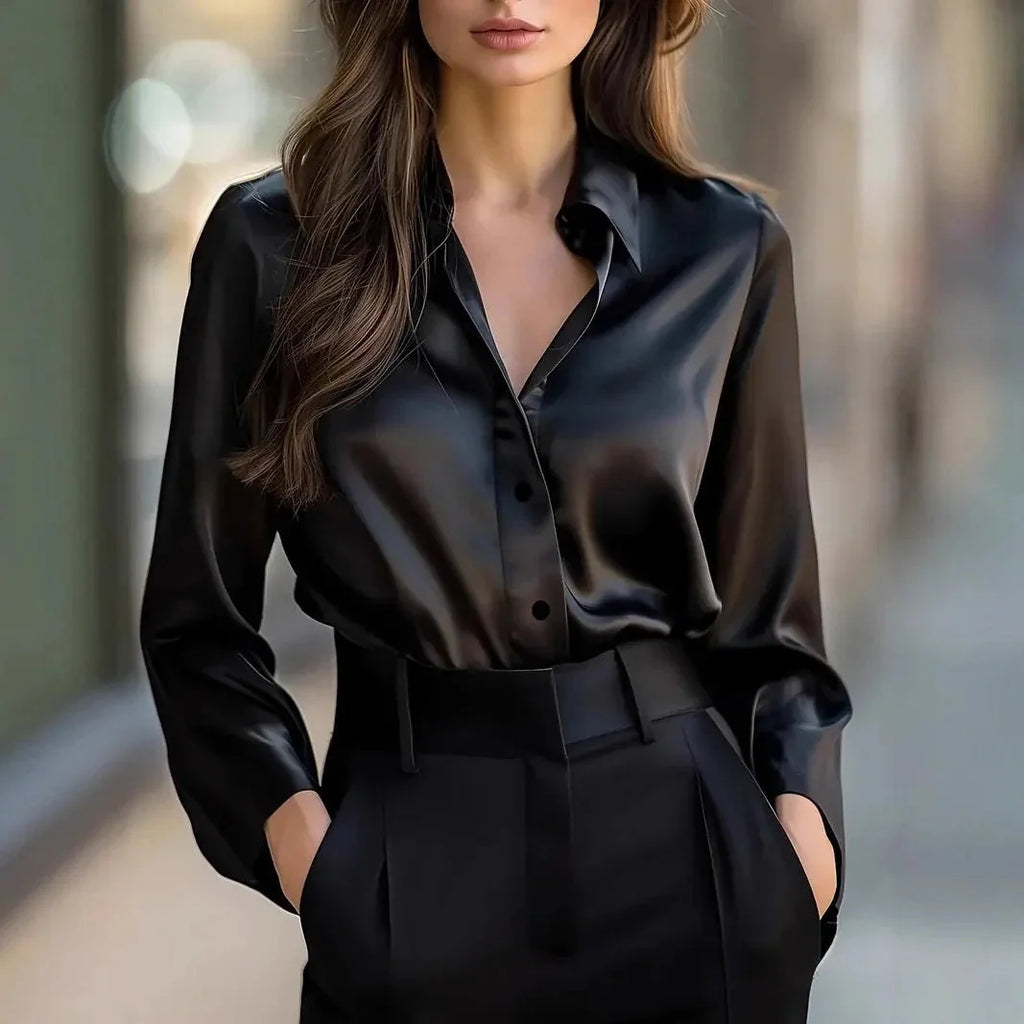 Chemise boutonnée à revers pour femme printemps-automne