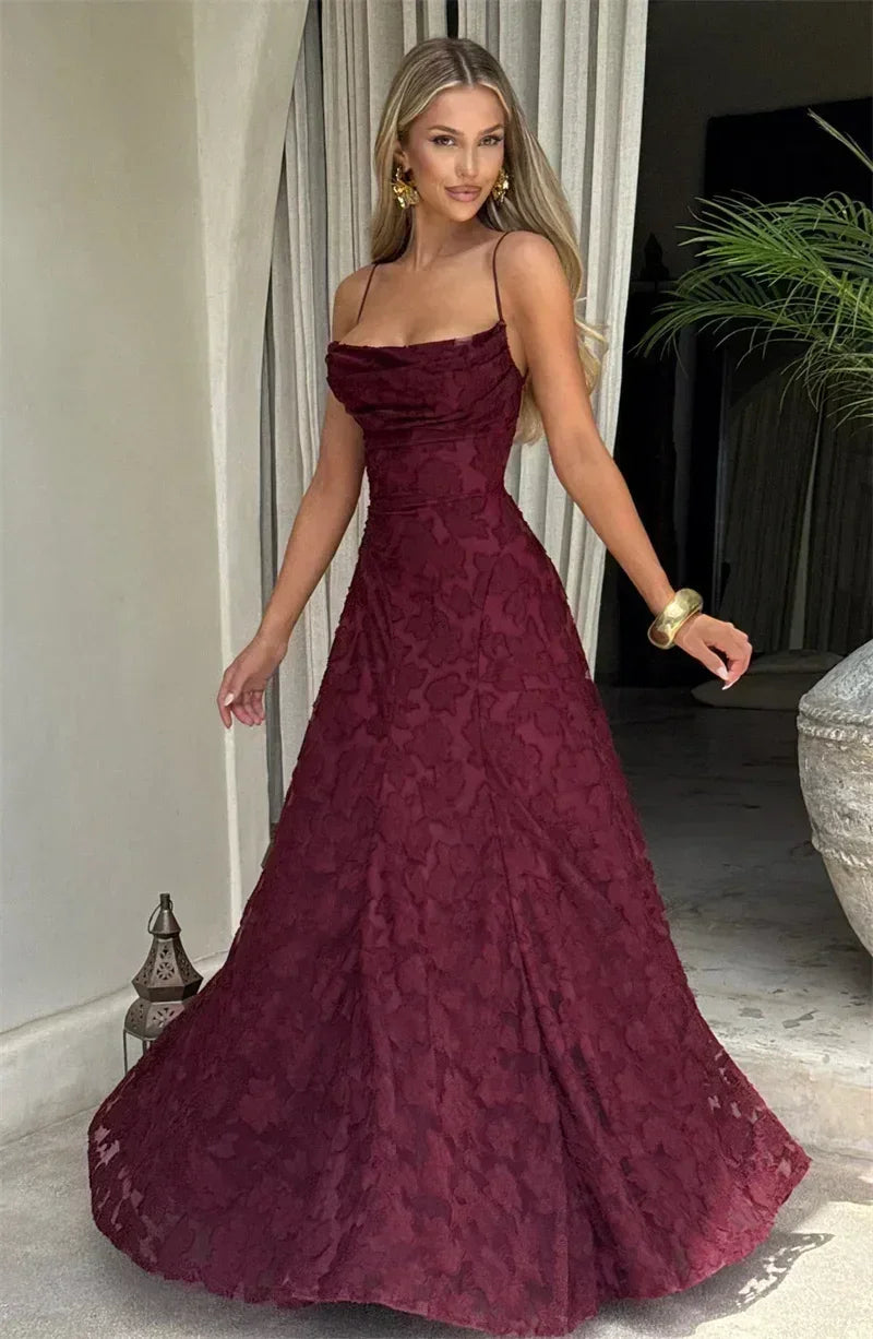 Mozision Robe longue sexy dos nu à fines bretelles pour femme, robe de soirée élégante épaules dénudées sans manches avec lacets pour club et soirée