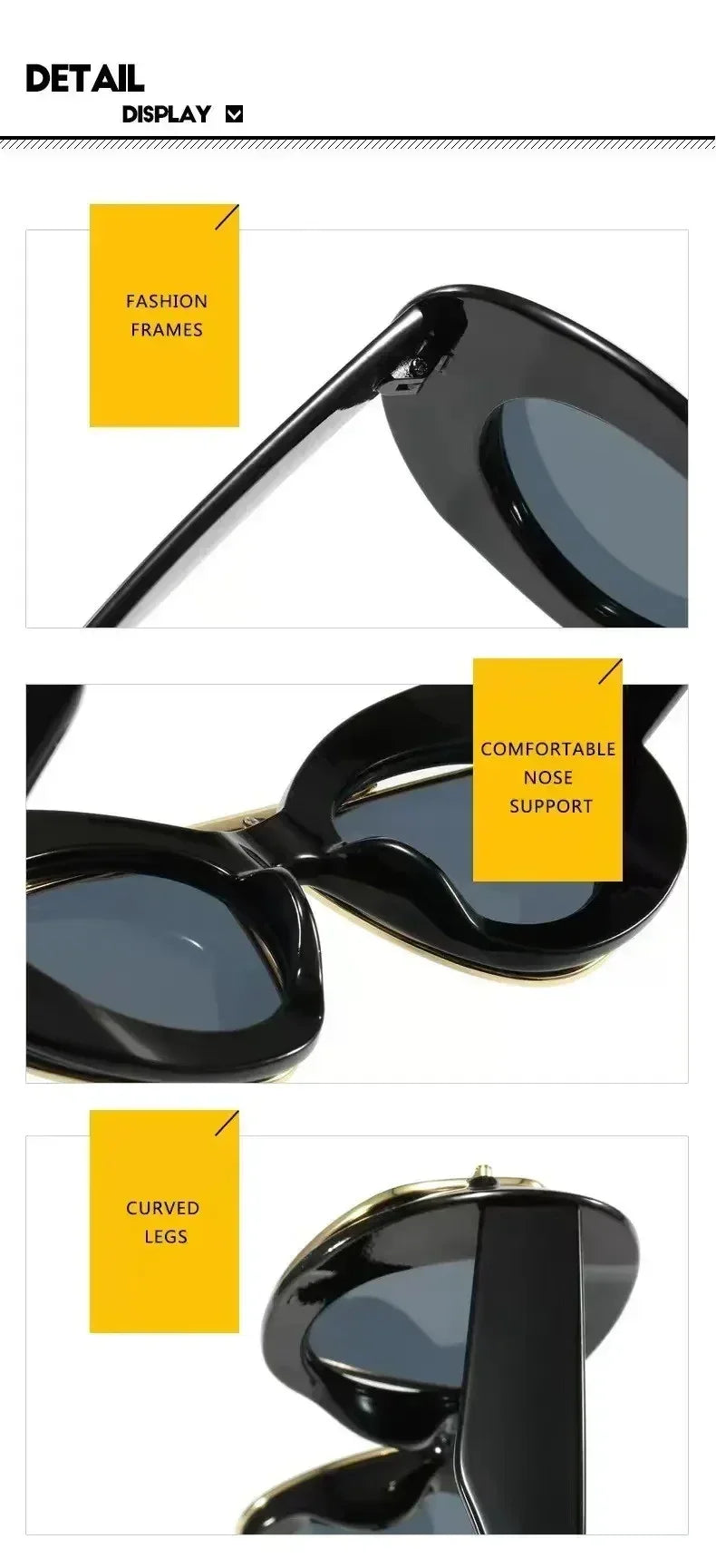 Nouvelles lunettes de soleil tendance Y2K à grande monture, verres œil de chat, style rétro, personnalité, anti-UV