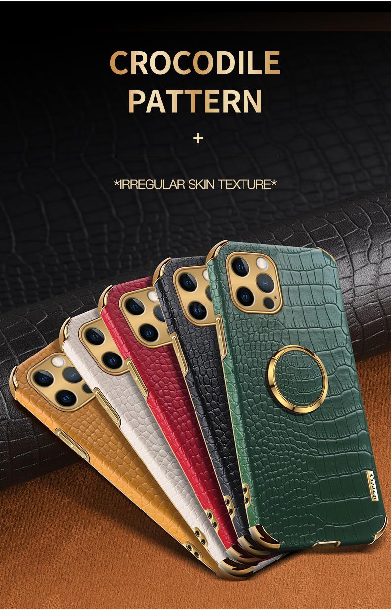 Étui en cuir de crocodile pour iPhone 13 12 Mini antichoc support magnétique à anneau coque de téléphone ultra-mince en cuir de crocodile souple pare-chocs antichoc avec support à anneau housse de protection pour iPhone