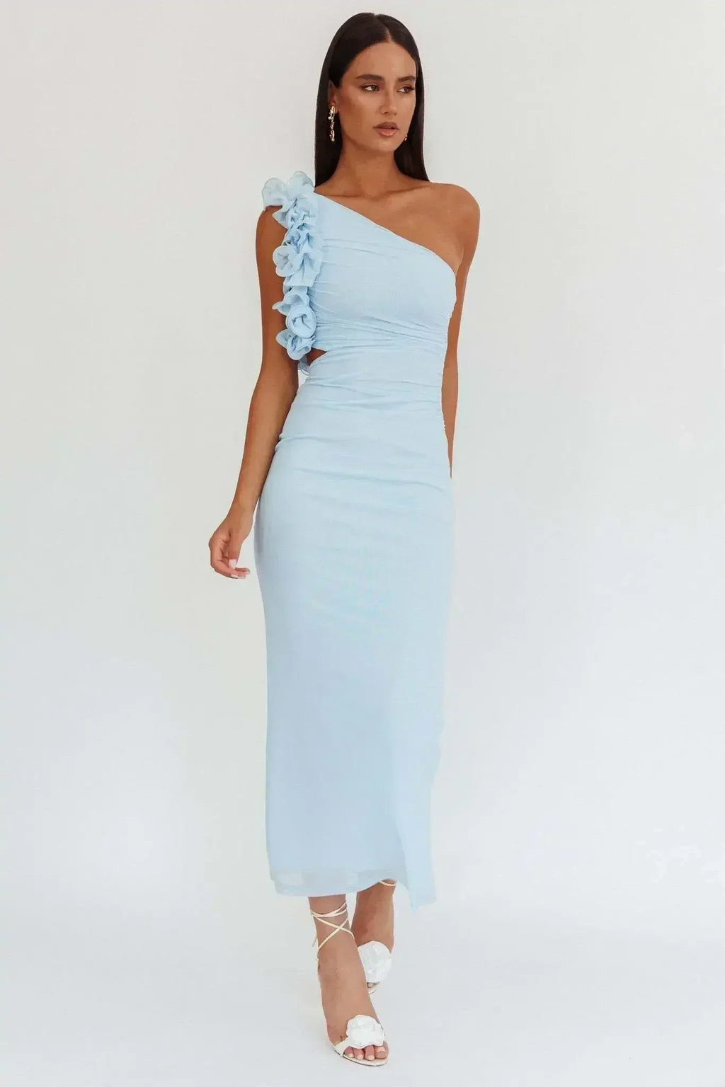 Articat Robe de soirée moulante asymétrique à fleurs pour femme, sexy, dos nu, coupe slim, printemps/été 2025