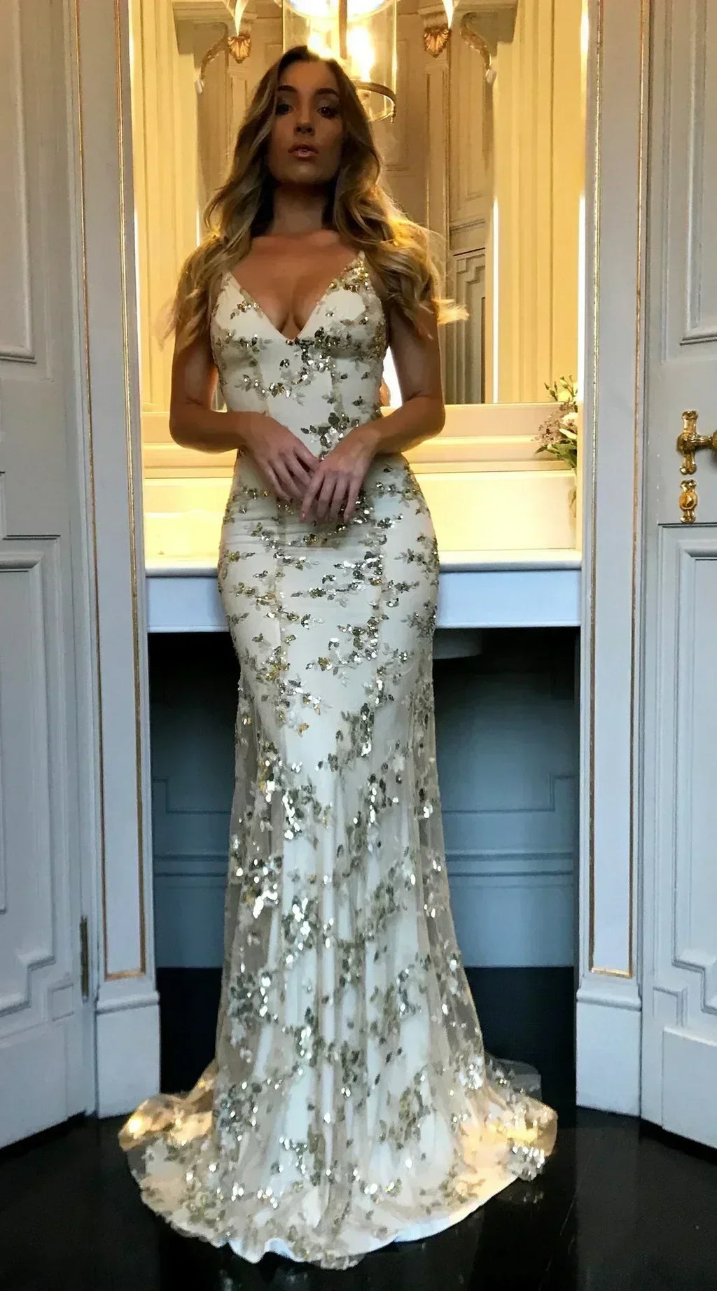 Robes pour femmes sans manches, col en V, pull, paillettes, robe de soirée, Vestidos, formelle, longueur ras du sol, sexy, cache-cœur, dos nu, slim