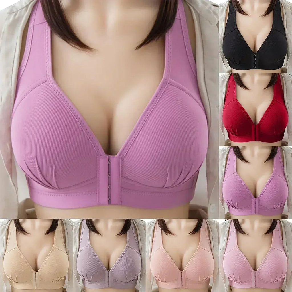 WTEMPO Soutien-gorge en coton grande taille fin sans armature avec boucle avant, sous-vêtement confortable et push-up, collection douce lingerie