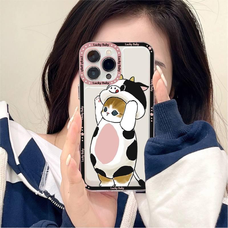 Coque de téléphone mignonne motif chat pour iPhone 11 12 13 Mini Pro Max 14 Pro Max Coque en forme de dessin animé Housse souple transparente Coque ultra fine flexible anti-rayures pour iPhone