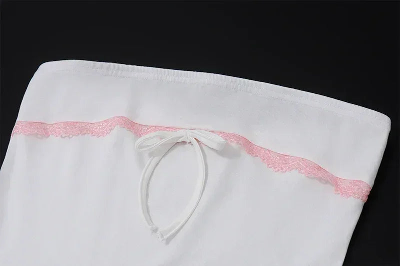WhereMery Robe mini-robe coréenne sexy Y2K sans manches avec nœud en dentelle, décontractée, pour l'été, robe débardeur, pour discothèque, fête, soirée