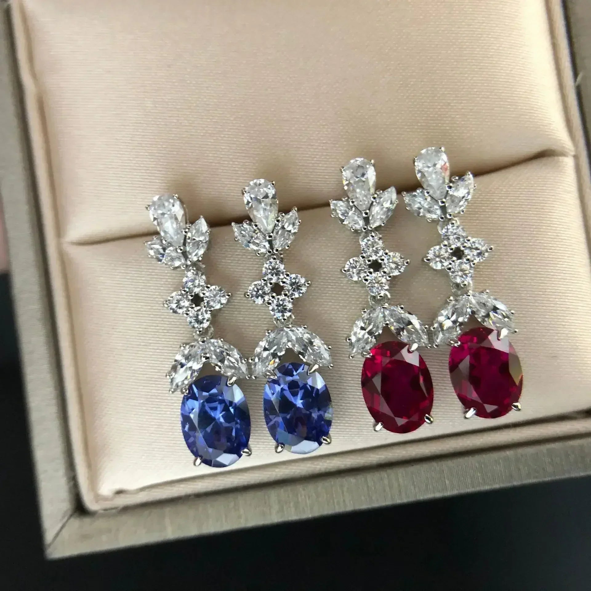 Boucles d'oreilles pendantes marquises et ovales pavées pour femme 1,5 carat Moissanite Platine PT950 - Fabriquées en PT950, forme double, marquise + ovale