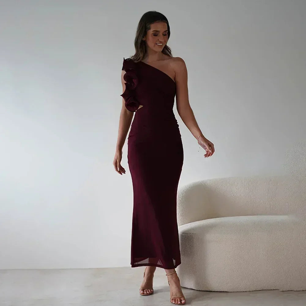 Robe Articat élégante sans manches à épaule asymétrique fleurie pour femme Printemps/Été 2025 Sexy en maille moulante Robe de soirée/cocktail
