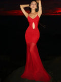 Robe longue sexy et évidée pour femmes, col bas, épaules dénudées, dos nu, ourlet transparent en maille, tenue de vacances élégante pour la plage ou les soirées