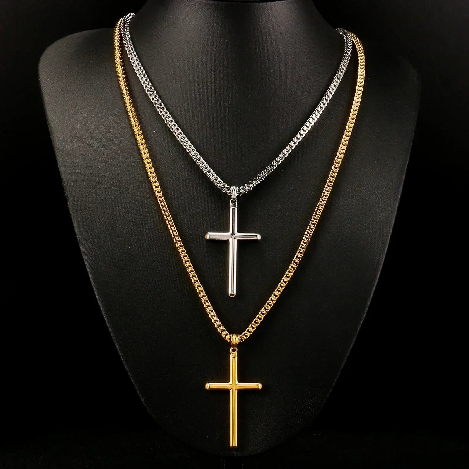 Chaîne à maillons avec pendentif croix punk pour hommes et femmes, en acier inoxydable 316L, collier hip-hop, bijoux de mode or et argent, cadeau étanche