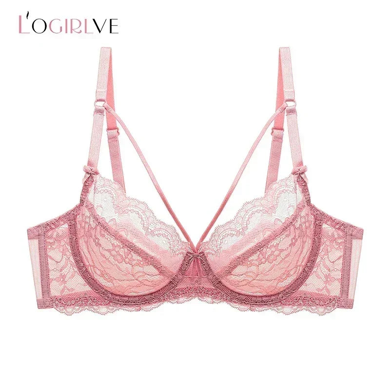 Logirlve Vente en gros 3 PIÈCES Sous-vêtements sexy Femme Soutiens-gorge en dentelle Soutien-gorge ajouré ultra-mince Lingerie femme Soutien-gorge grande taille