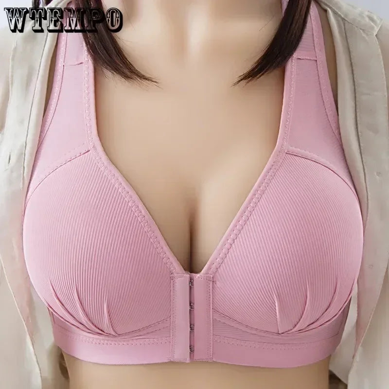 WTEMPO Soutien-gorge en coton grande taille fin sans armature avec boucle avant, sous-vêtement confortable et push-up, collection douce lingerie