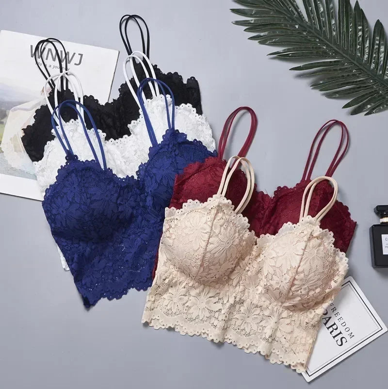Soutien-gorge sans fil en dentelle à fleurs pour femme, push-up, bralette, lingerie sexy, bonnet complet, dos nu, débardeur, soutien-gorge doux, grande taille, sous-vêtement