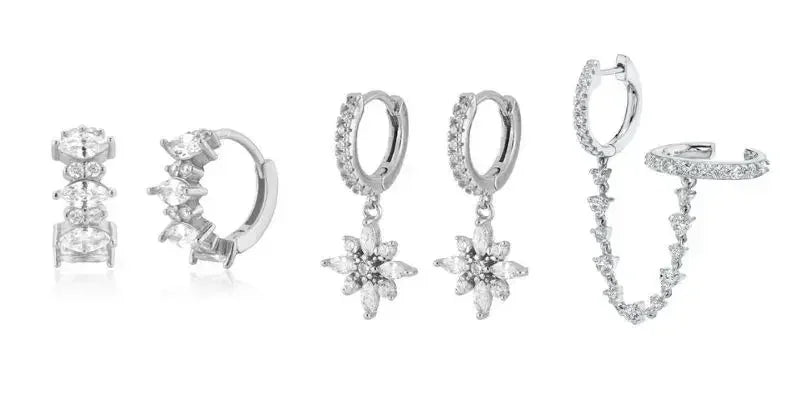 Boucles d'oreilles créoles tendance en argent sterling 925 avec aiguille d'oreille en cristal blanc de luxe pour femme, cadeau de bijoux de mariage